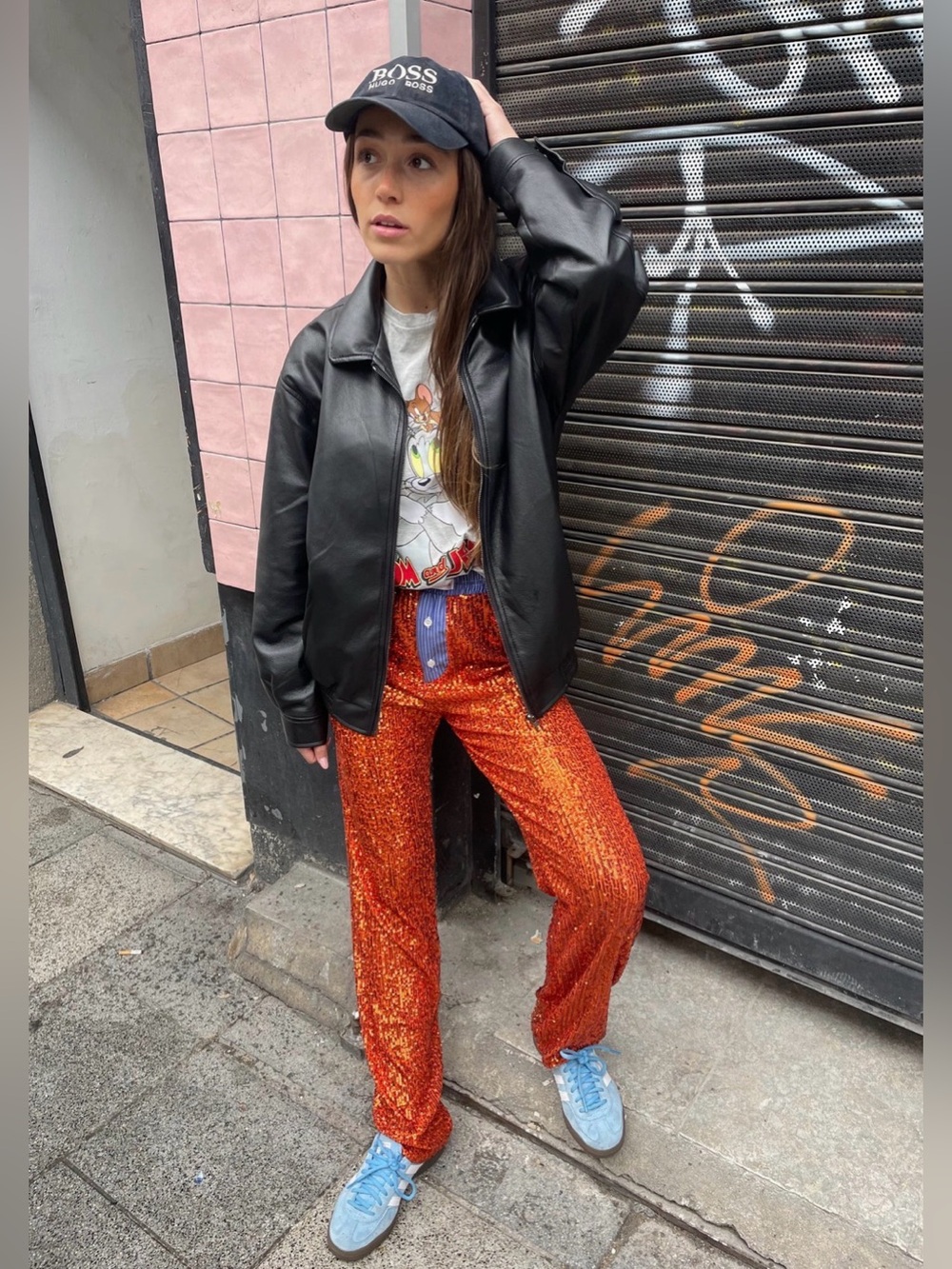 HAND OVER Ex-Boyfriend Valentin Sequin Orange Pants Size Small NWT